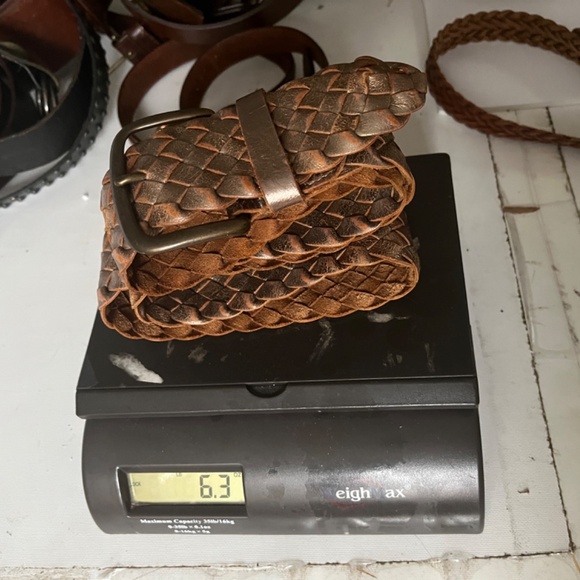 Vintage Wide 40in Gold Leather Belt Weathered Cowhide Braided Woven Boho main image 8